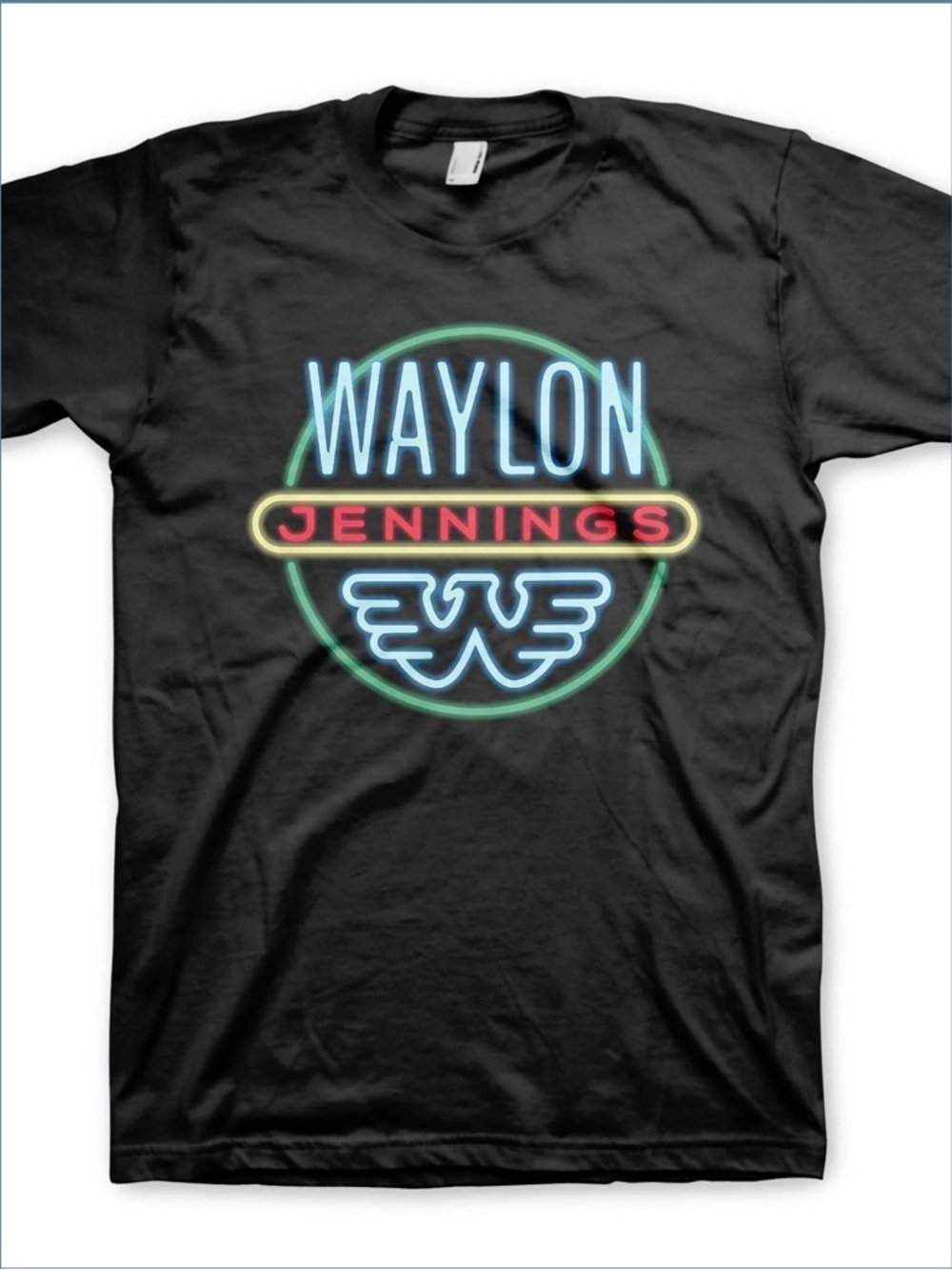 Waylon Jennings Neon Logo Tee - Black with Multicolor Print